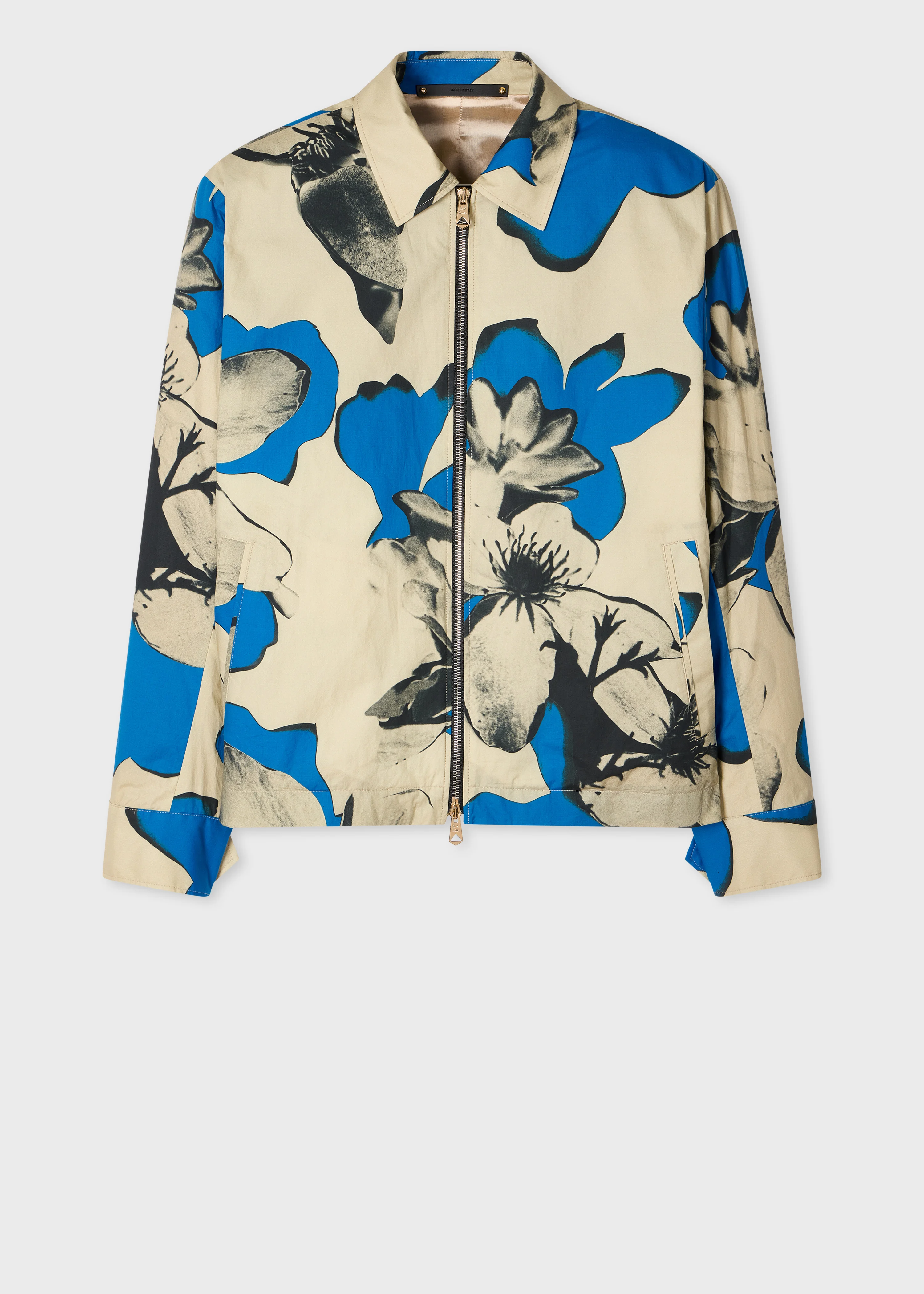 Blue and Ecru Floral Print Cotton Jacket - 1