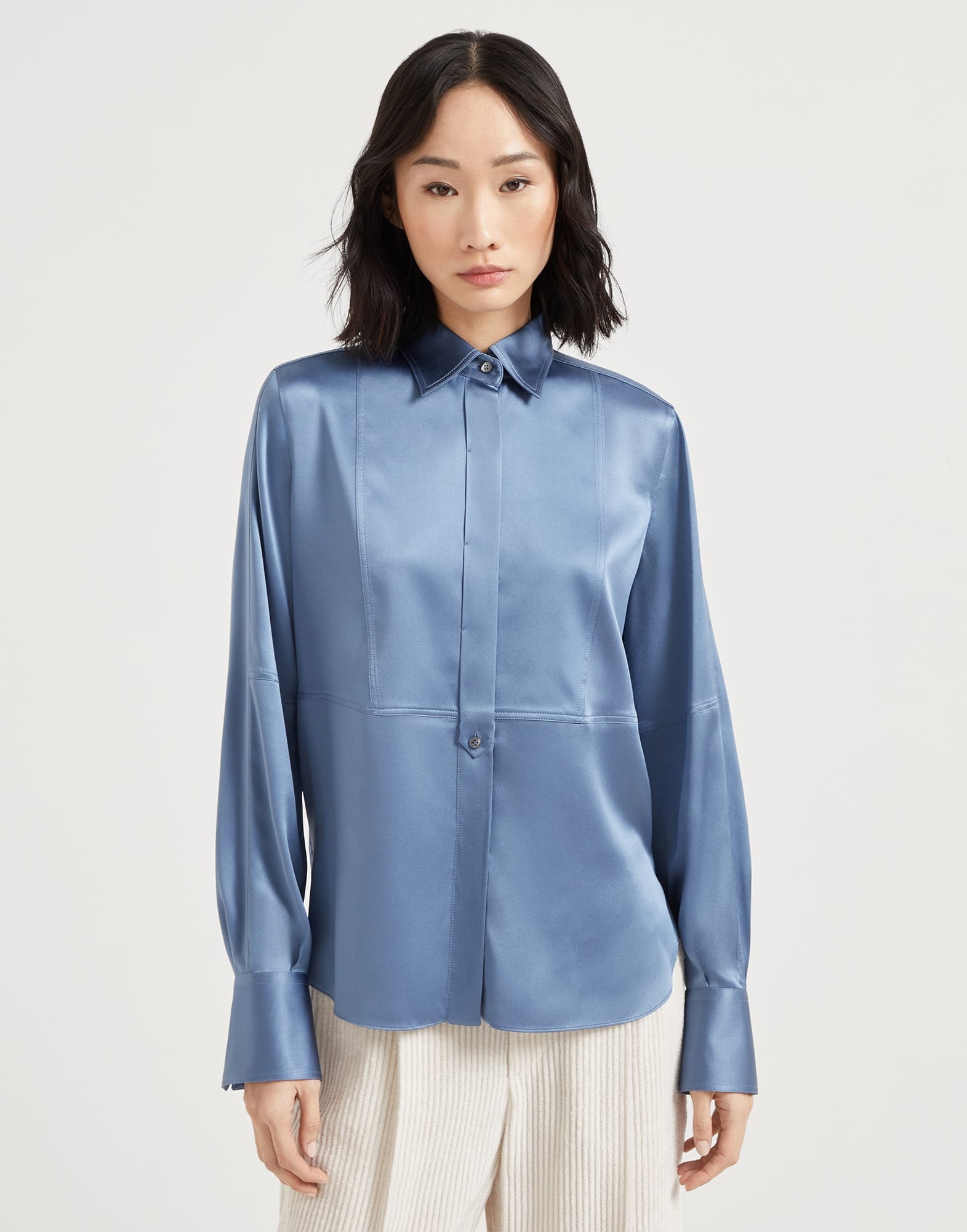 Stretch silk satin shirt with monili - 1