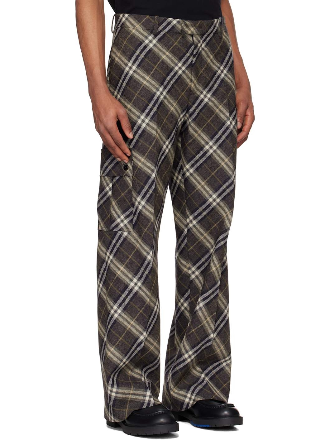 Brown Check Wool Tailored Cargo Pants - 2