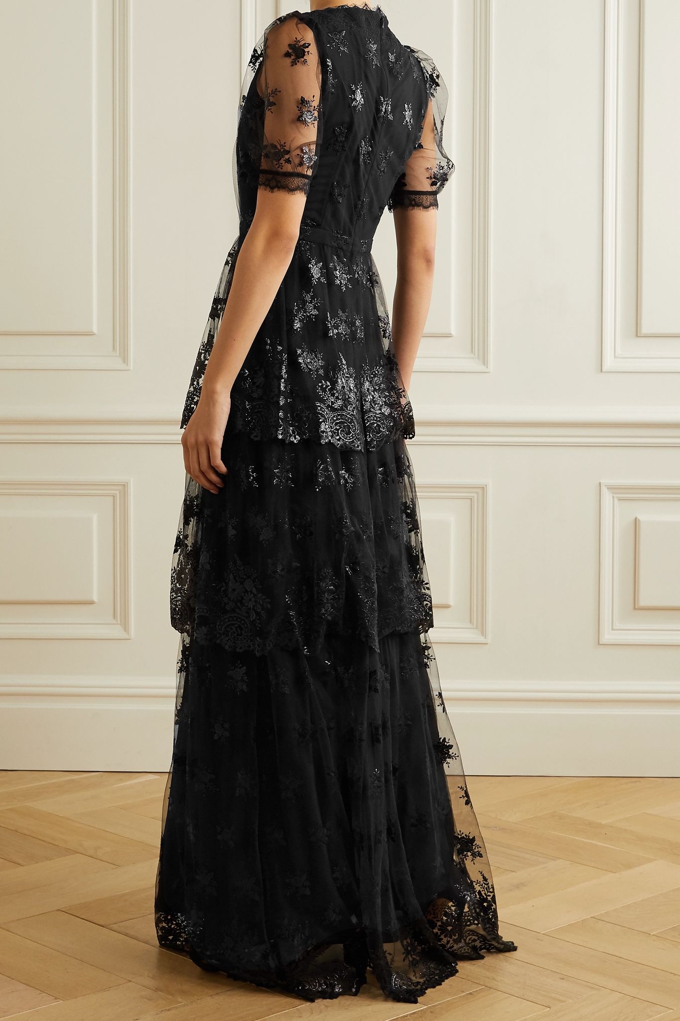 Ashby tiered lace-trimmed embroidered tulle gown - 3