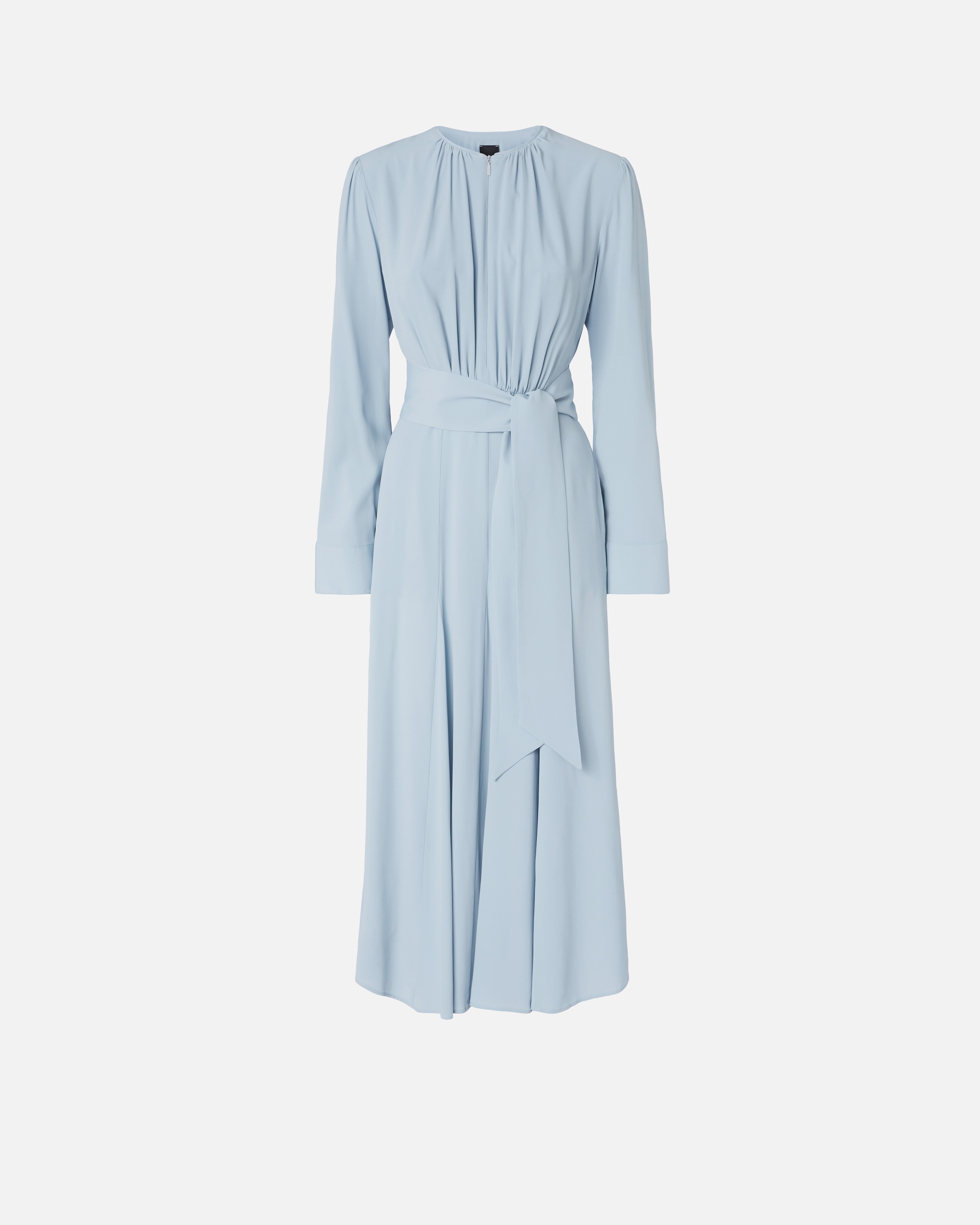 LONG SILK-BLEND DRESS WITH BELT AND LONG SLEEVES - 1