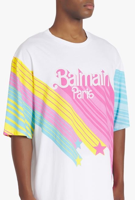 Balmain x Barbie - Oversized multicolor eco-designed cotton T-shirt with pink Balmain logo print - 6