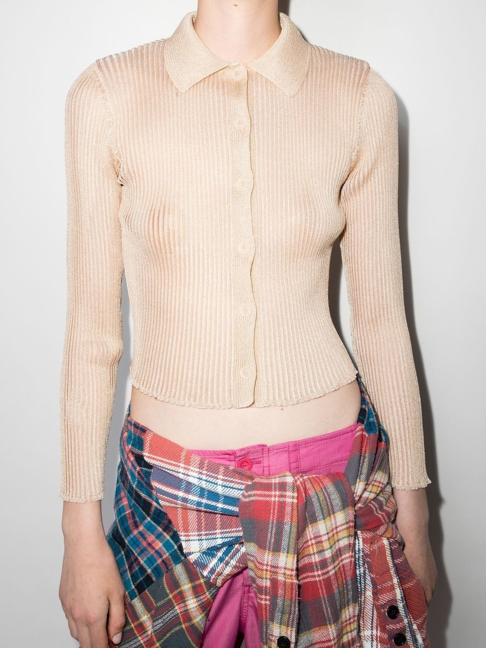 Mazzy button-up ribbed-knit polo top - 4