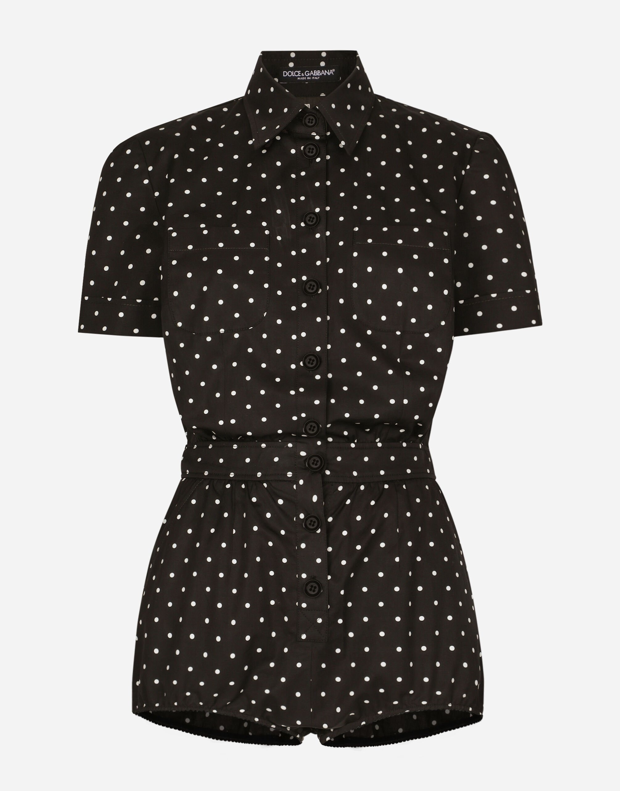 Cotton playsuit with polka-dot print - 1