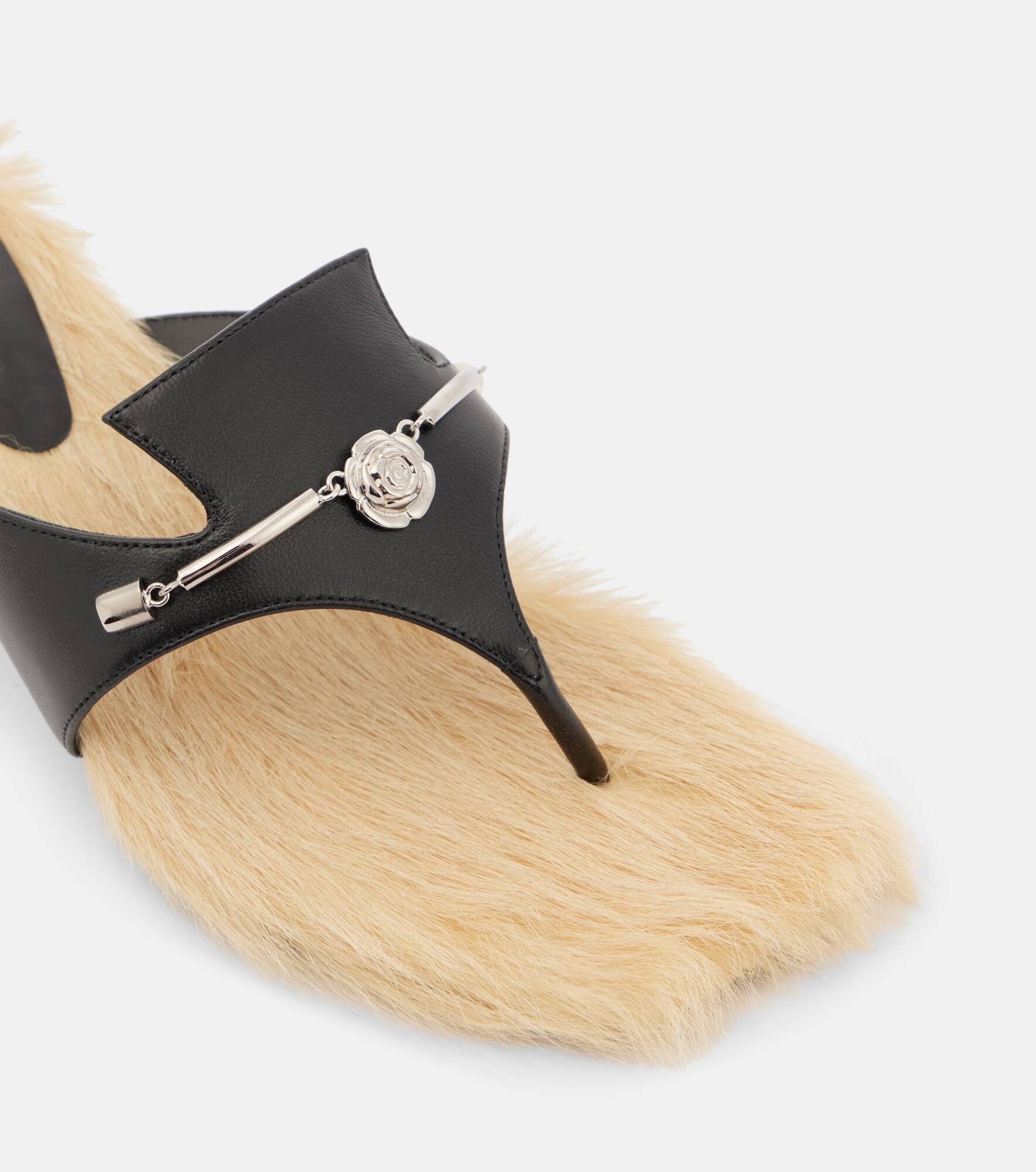 Shearling-trimmed leather sandals - 5