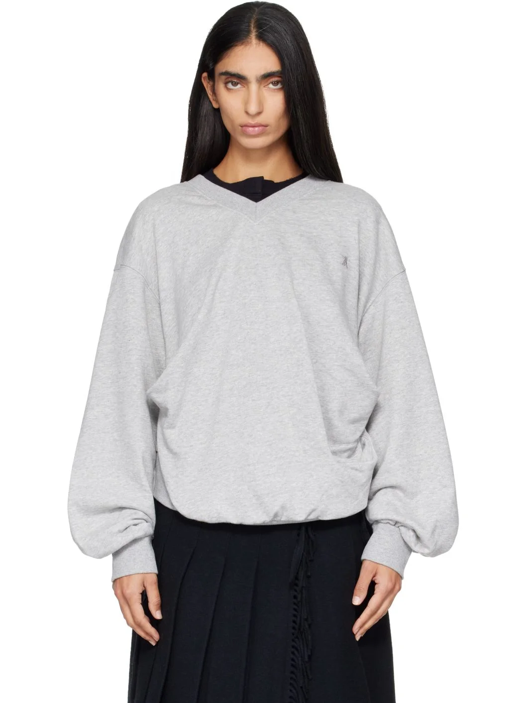Gray Slouchy V-Neck Sweatshirt - 1