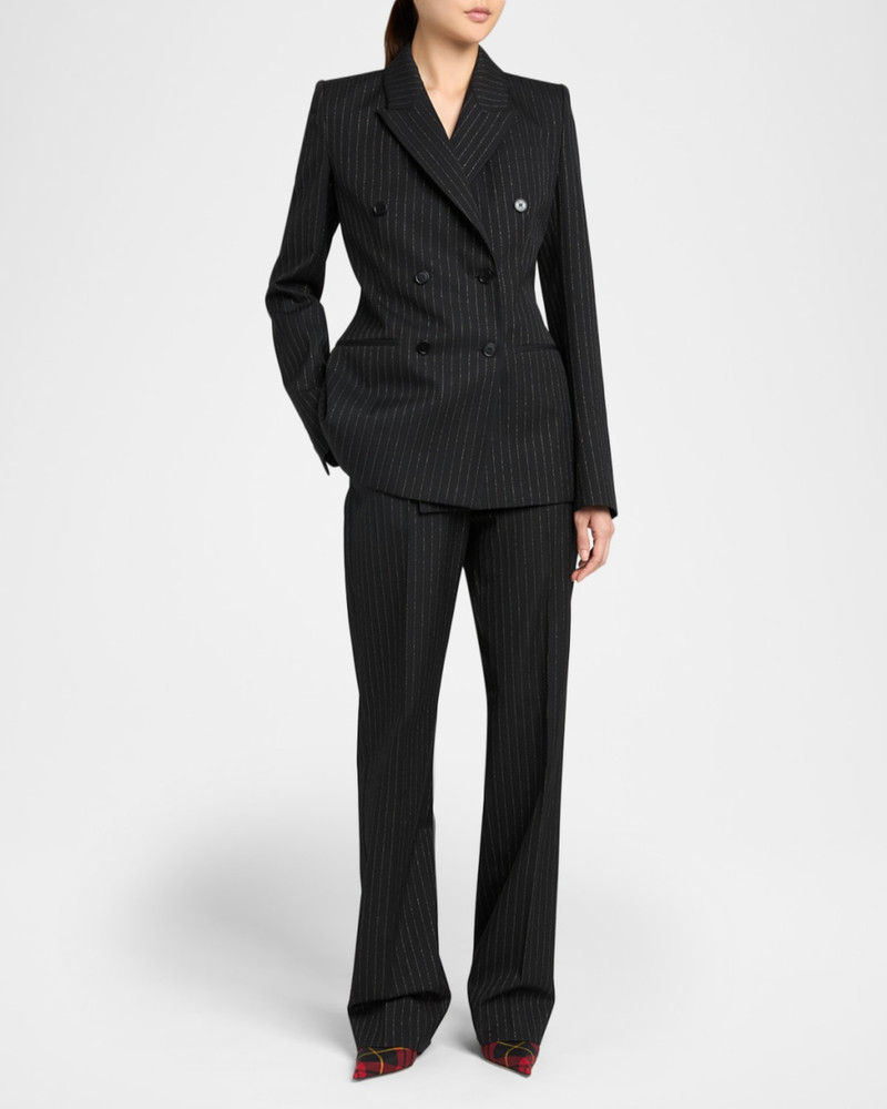 Alexander McQueen Metallic Pinstripe Wool Straight-Leg Trousers outlook