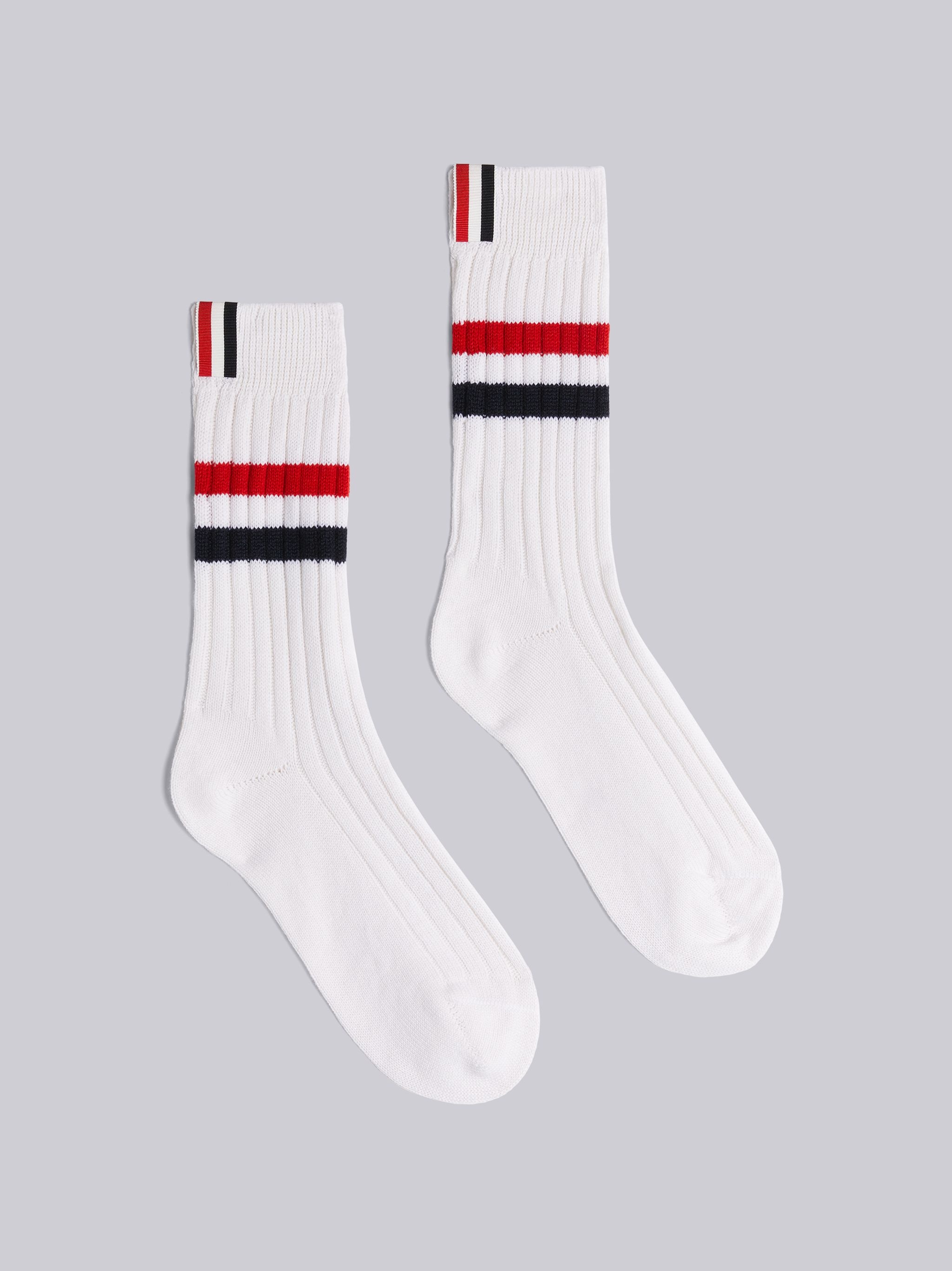 White Cashmere Chunky Rib Multicolor Stripe Mid-calf Socks - 1