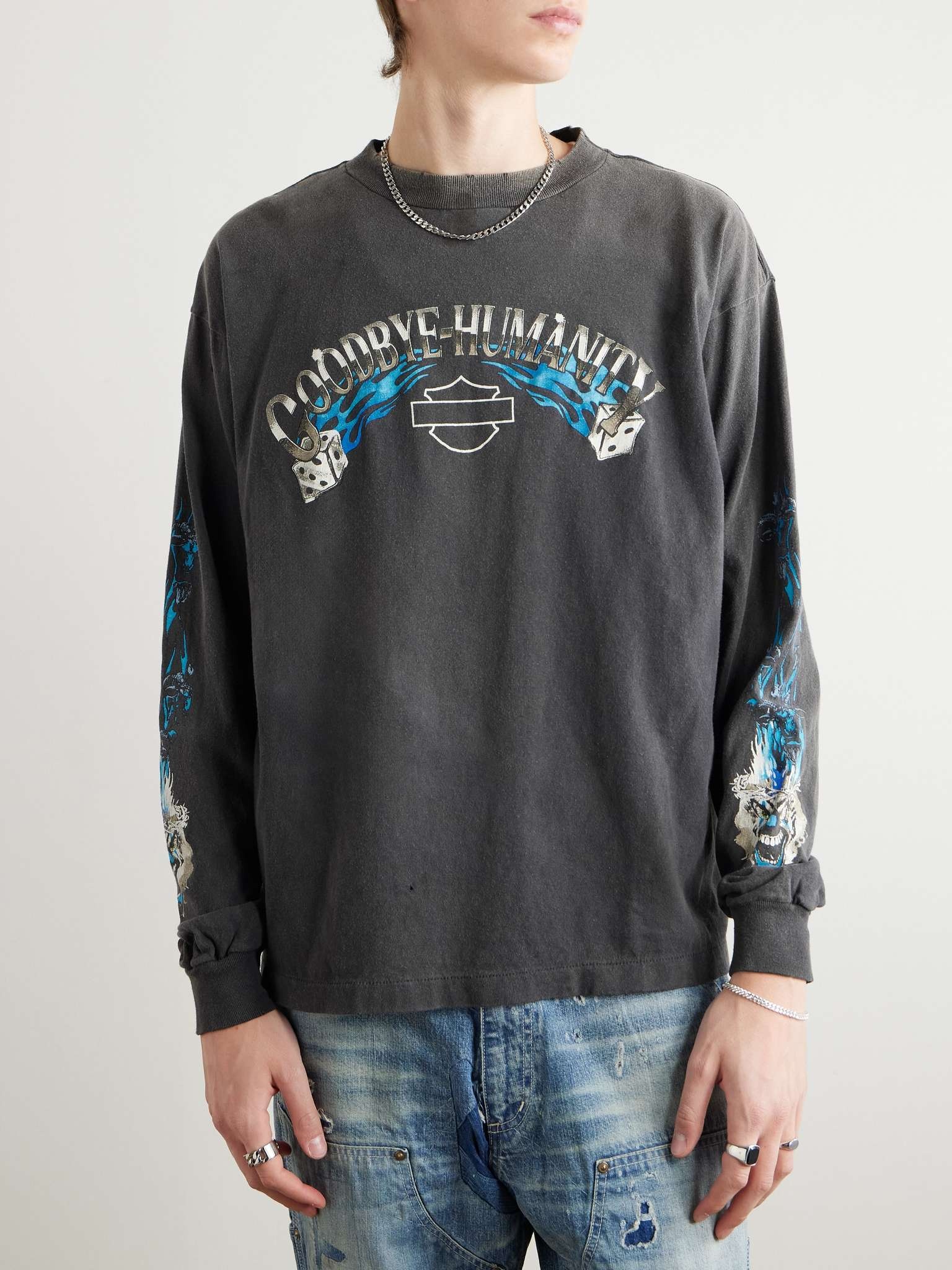 Goodbye Humanity Dice Distressed Printed Cotton-Jersey T-Shirt - 3