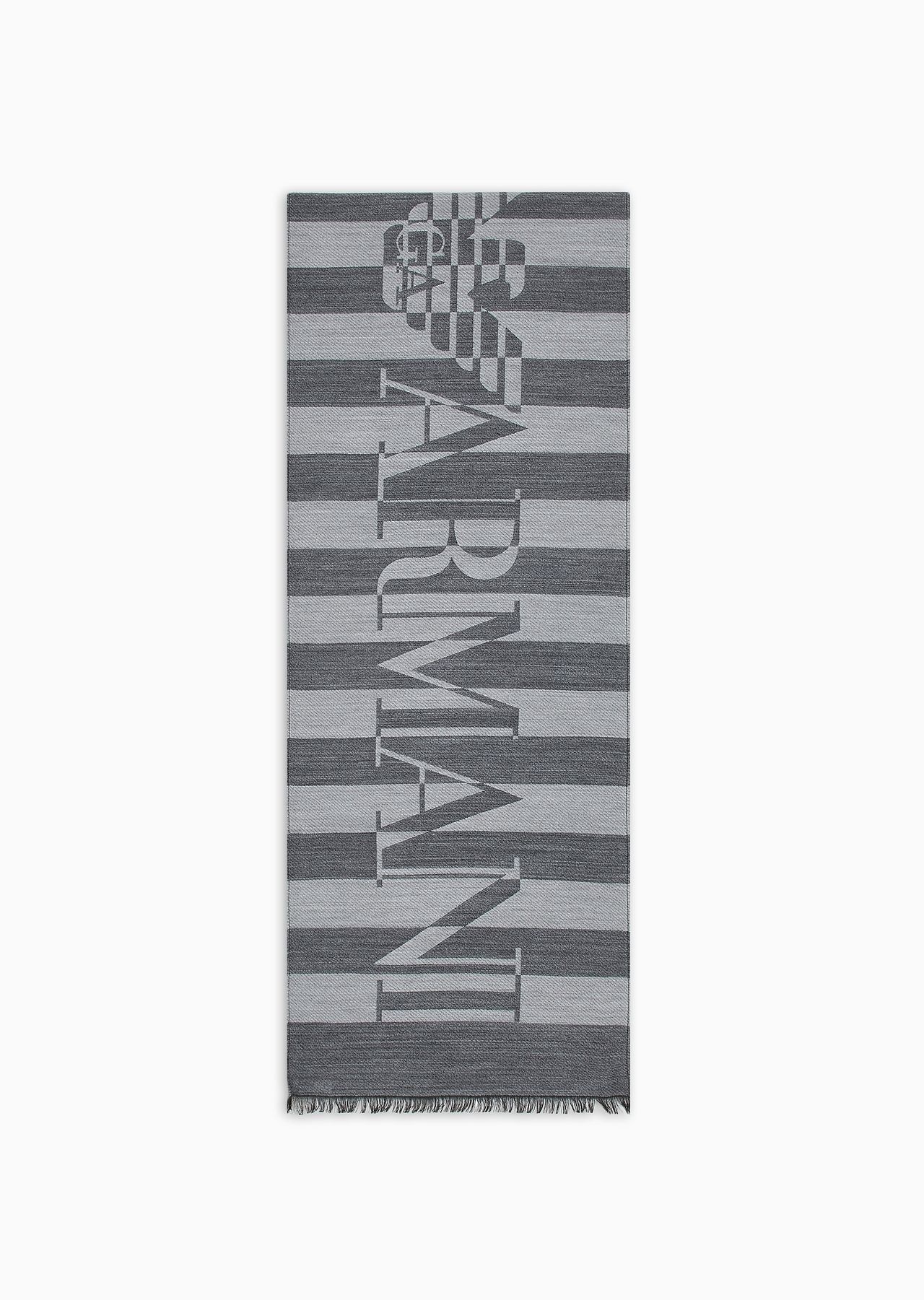 Striped modal-blend scarf with oversized logo - 1