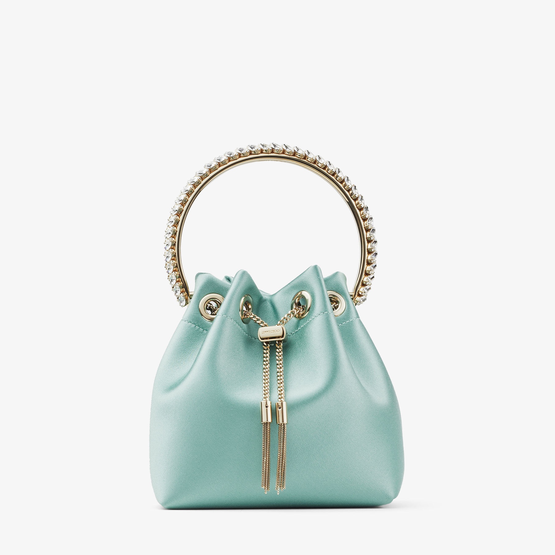 Bon Bon
Smoke Green Satin Bag with Crystal Handle - 2