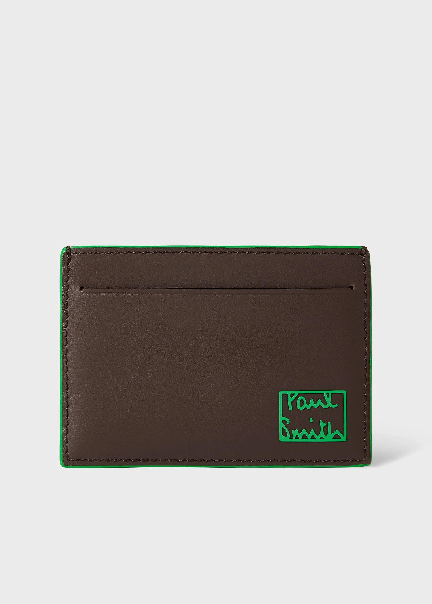 Brown Leather 'Contrast Logo' Card Holder - 1