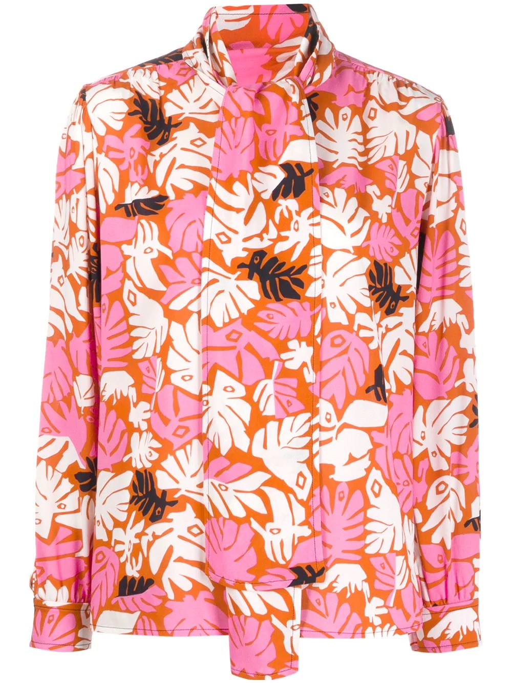 tropical print pussy bow shirt - 1