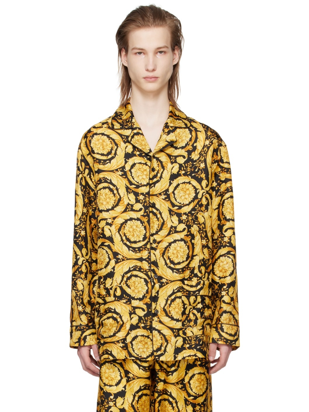 Black & Yellow Barocco Pyjama Shirt - 1