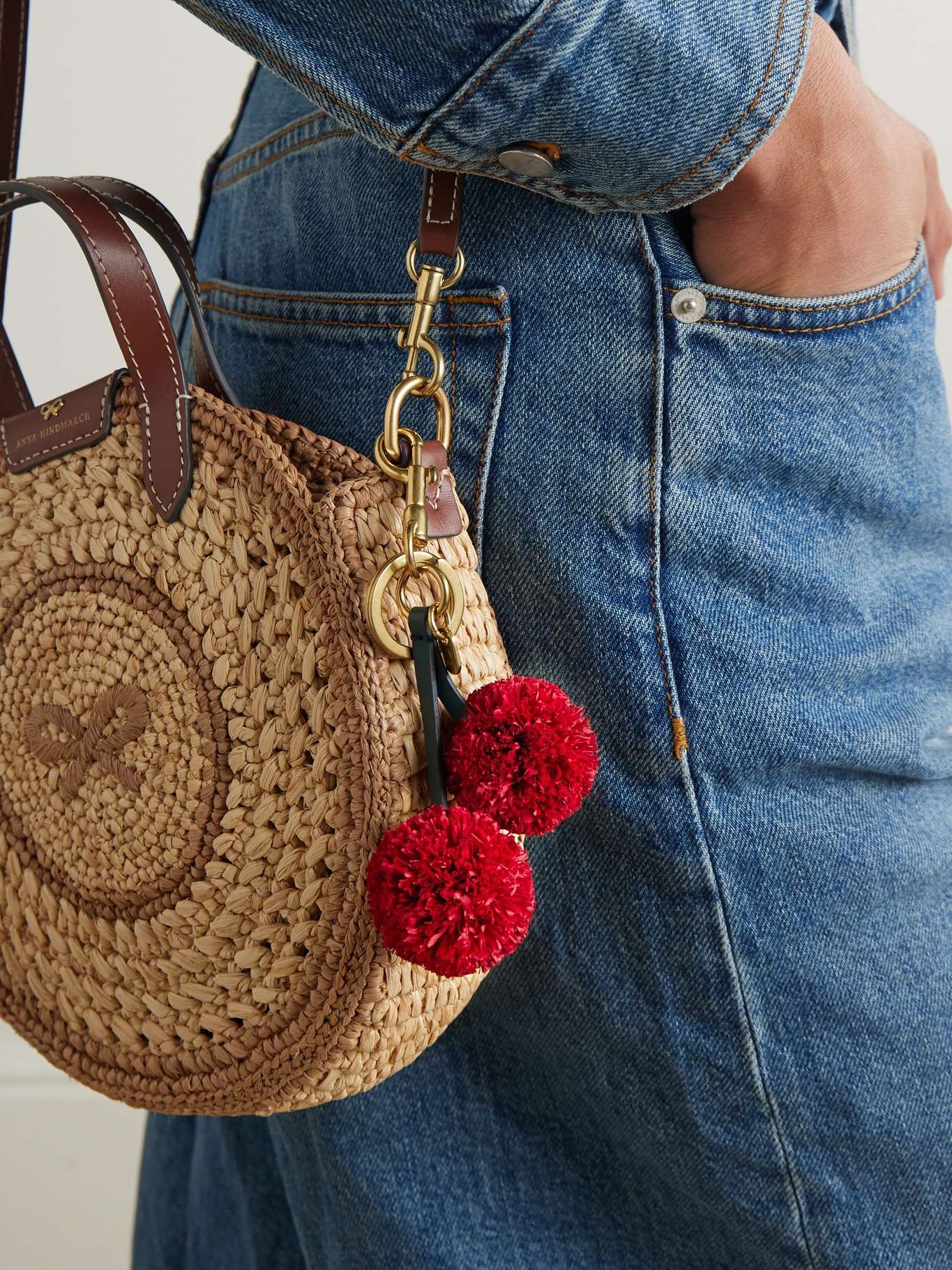 Cherries raffia, leather and gold-tone charm Red - 2
