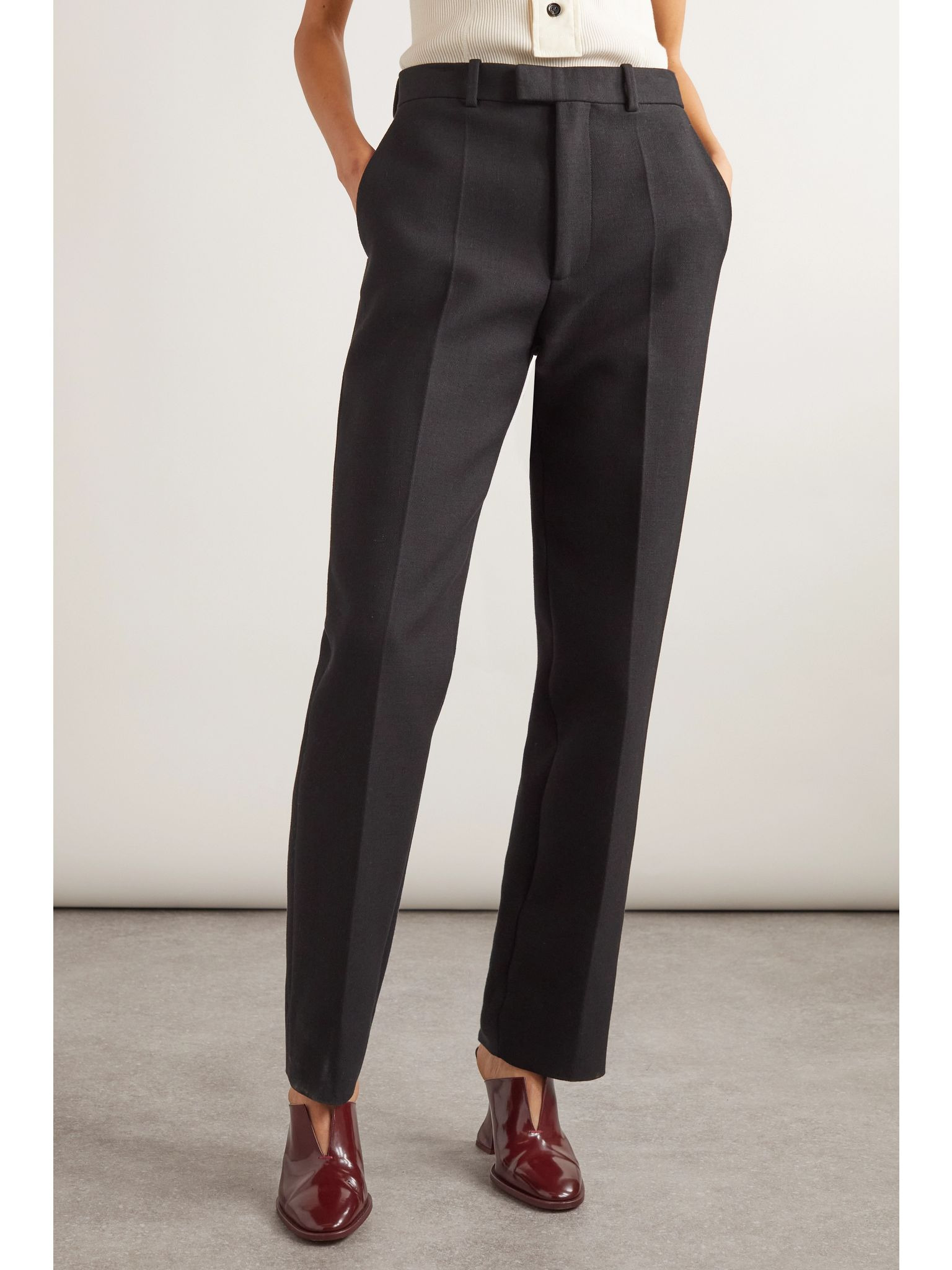 Pleated cotton-blend crepe straight-leg pants Black - 3