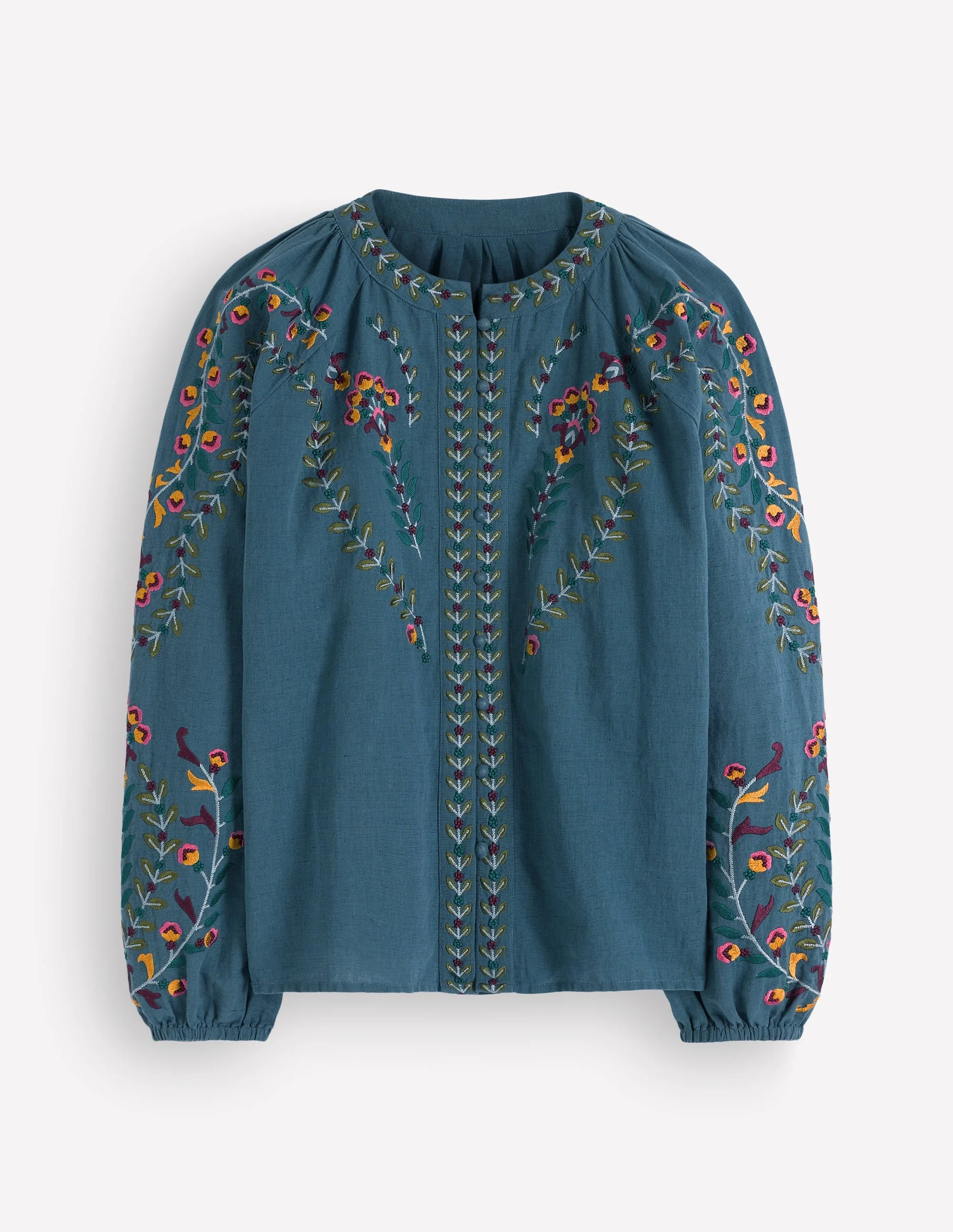 Raglan Embroidered Top-Mid Blue - 1