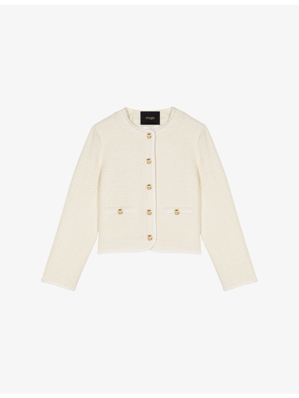 Round-neck button-down cotton and wool-blend blazer - 1