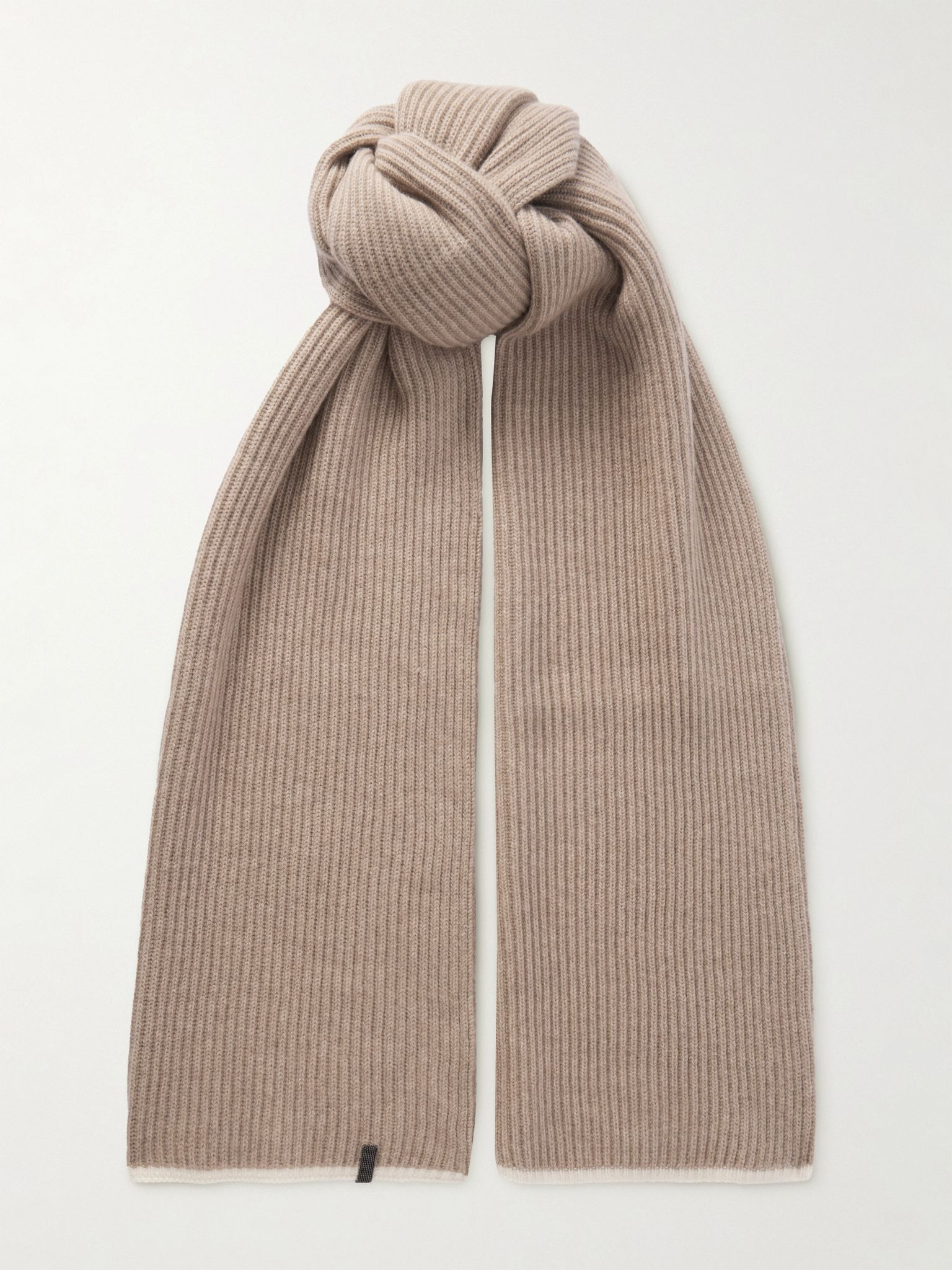 Bead-embellished ribbed cashmere scarf Taupe - 1