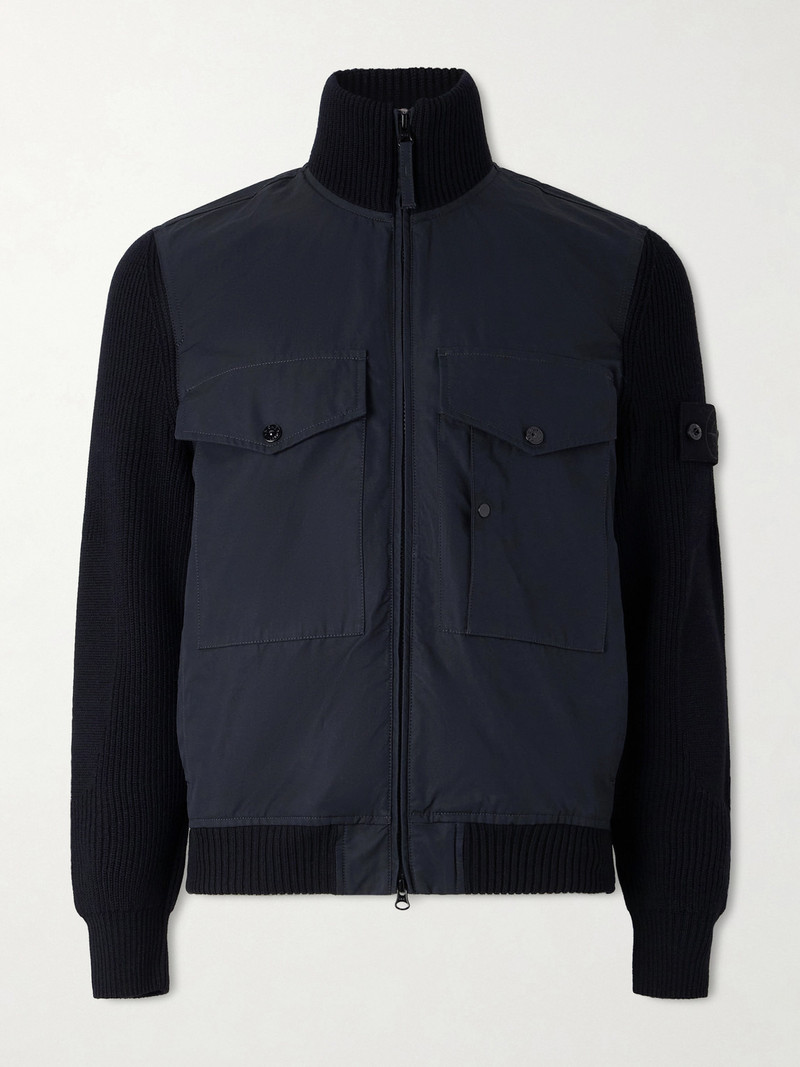 STONE ISLAND GHOST Hybrid Cotton-Canvas and Ribbed Virgin Wool Bomber Jacket 1