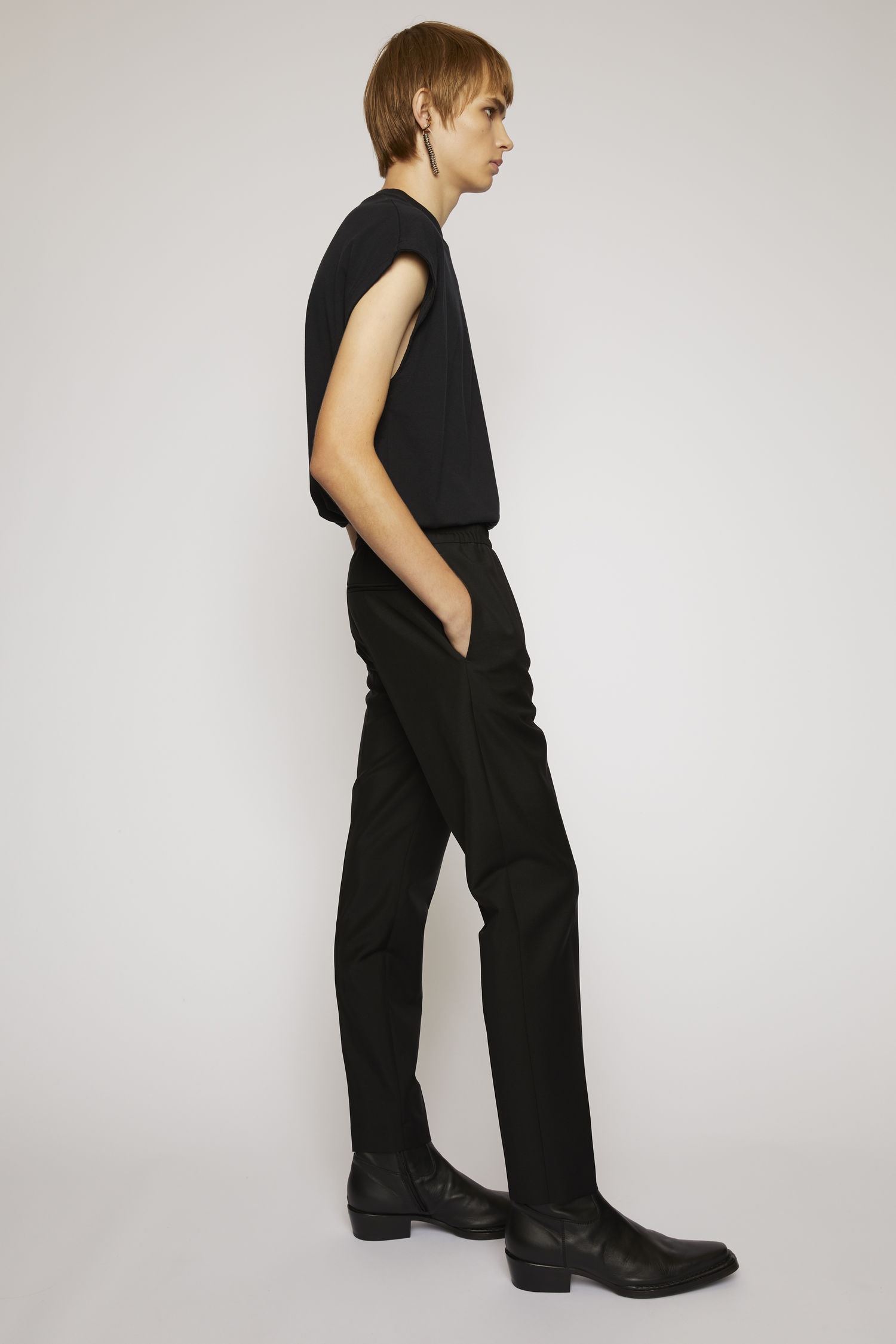 Elastic-waist wool trousers black - 5