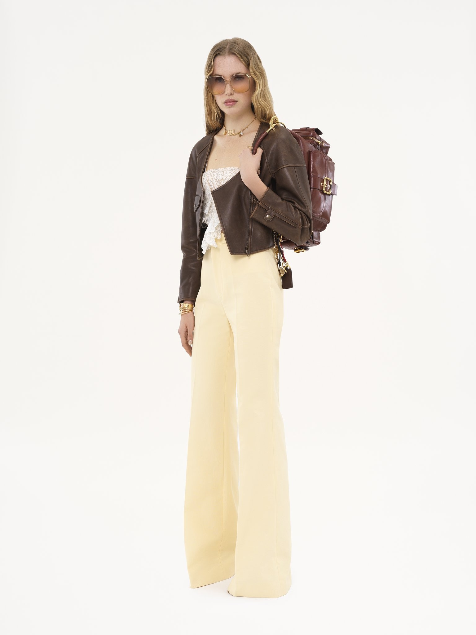 CROPPED SCOOP-NECK JACKET IN LEATHER - 3