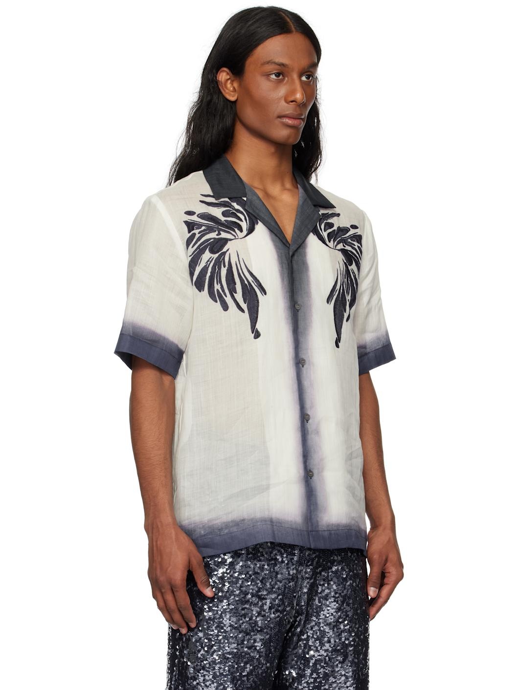Off-White & Navy Embroidered Shirt - 2