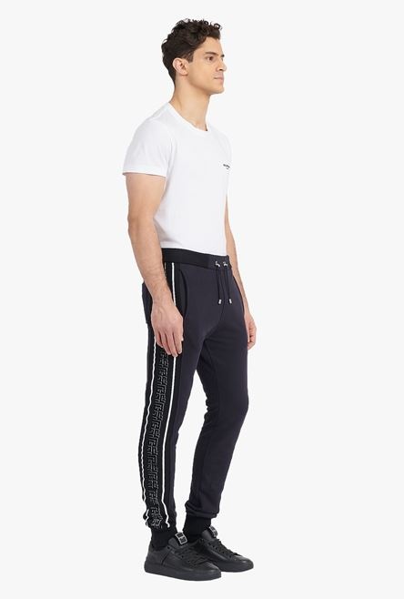 Black cotton sweatpants with navy blue and white Balmain monogram - 6