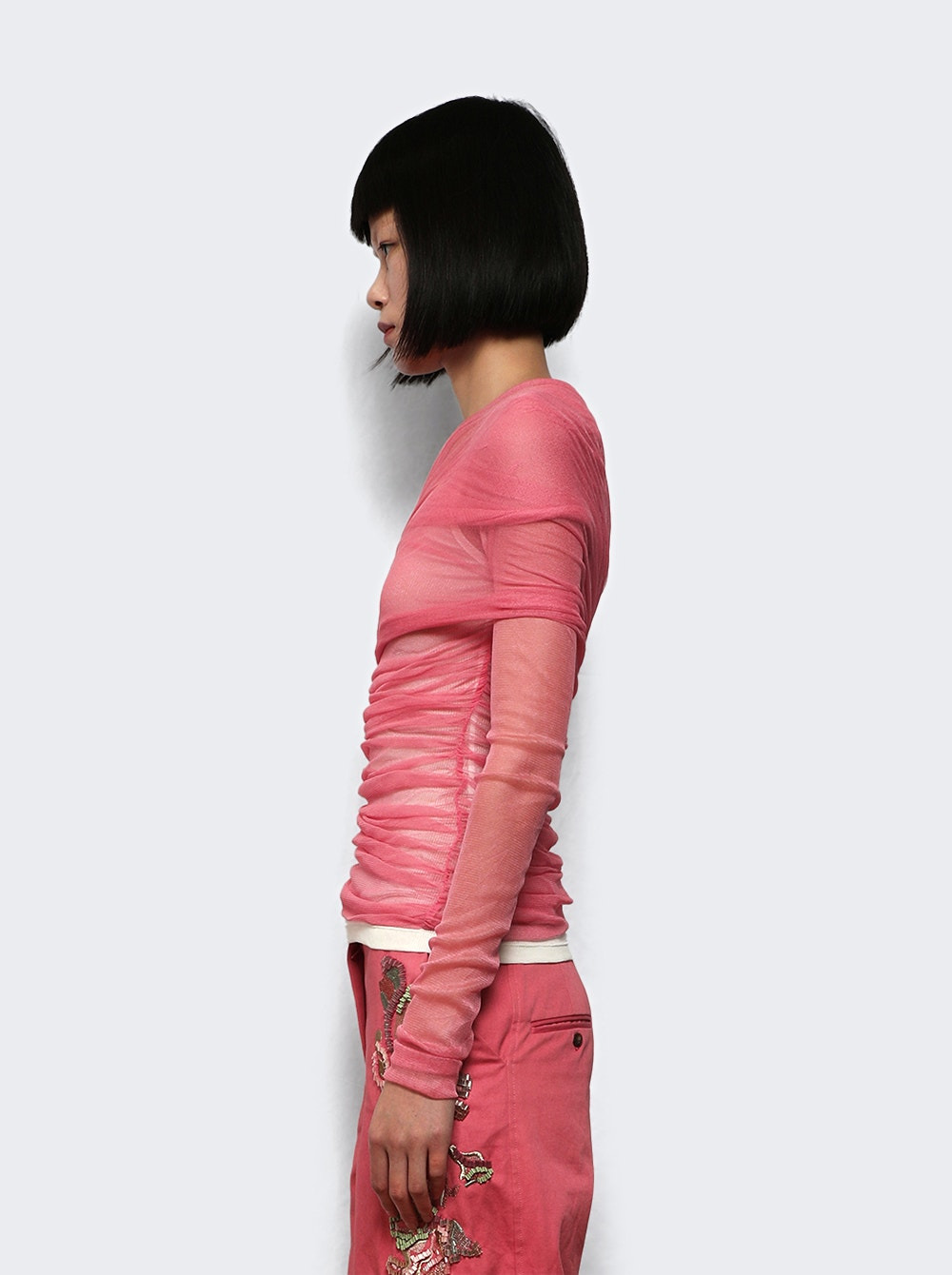 Wrapped Tulle Long Sleeve Tank Cerise Pink - 3