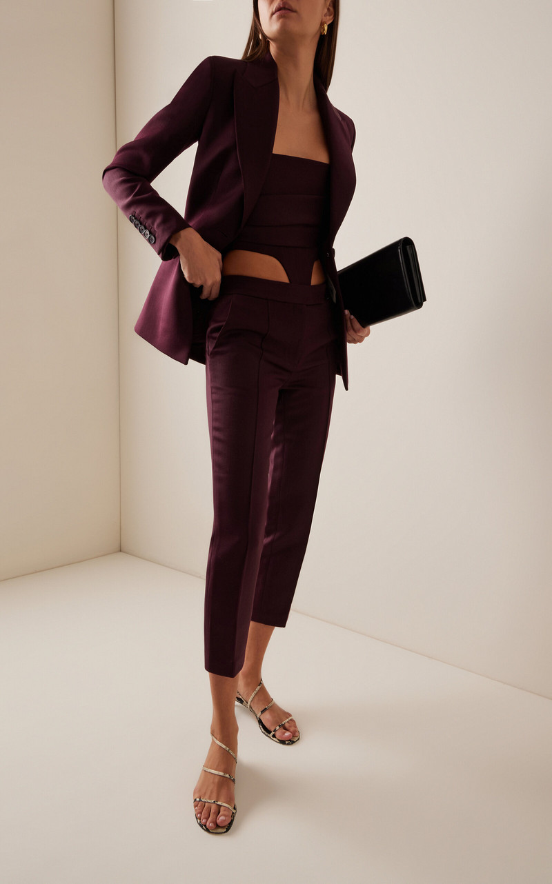 ALEX PERRY Cropped Wool Straight-Leg Pants burgundy outlook