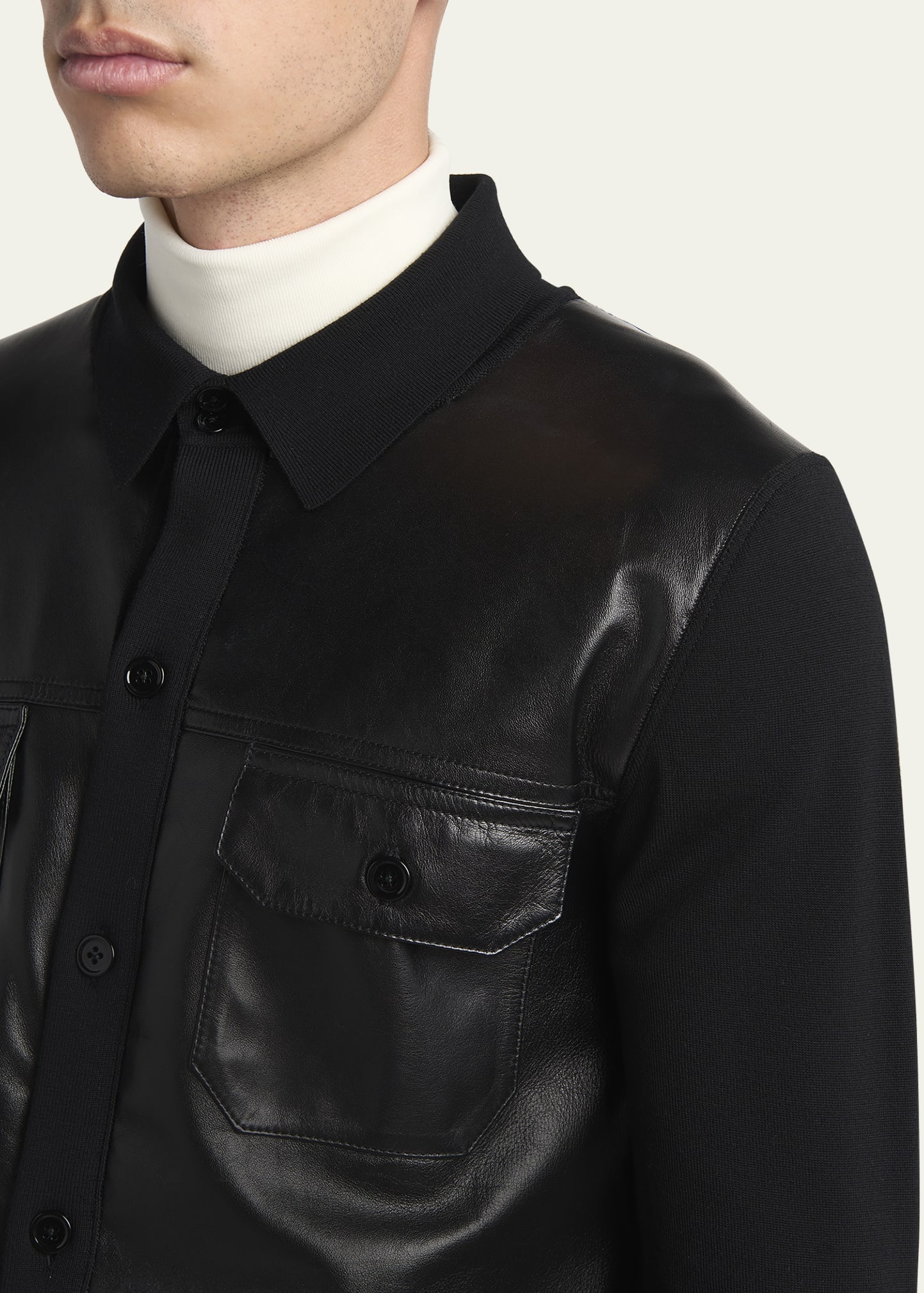 Men's Leather and Wool Overshirt - 5
