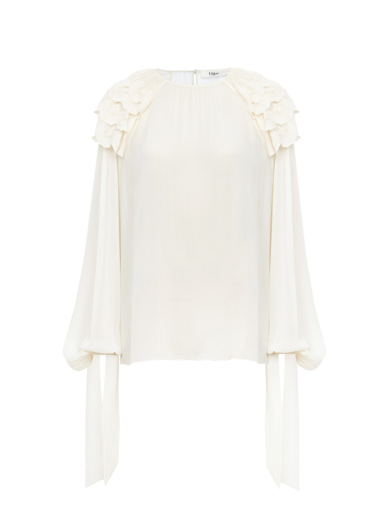 GATHERED RUFFLE TOP IN SILK GEORGETTE - 1