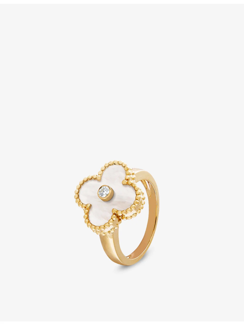 Vintage Alhambra yellow-gold, mother-of-pearl and 0.06ct brilliant-cut diamond ring - 1