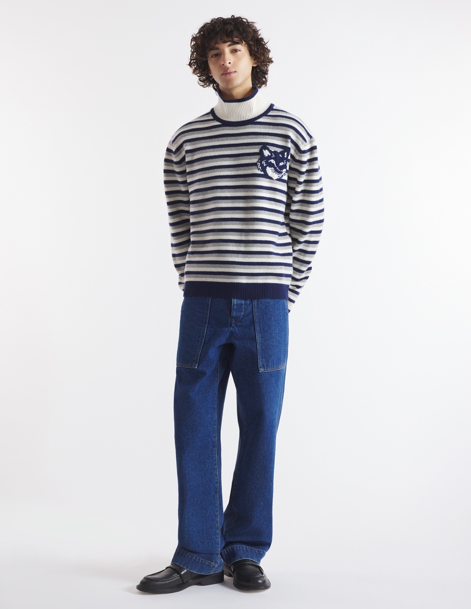 FOX HEAD INTARSIA COMFORT STRIPED HIGH NECK JUMPER - 2