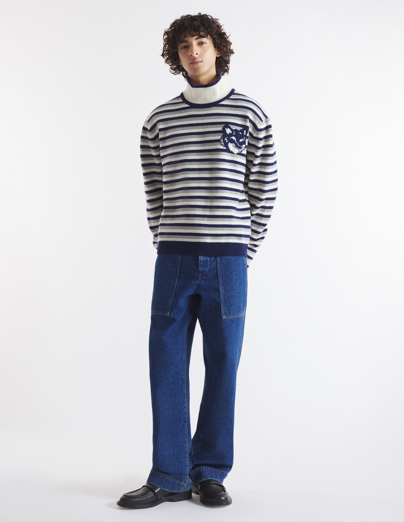 Maison Kitsuné FOX HEAD INTARSIA COMFORT STRIPED HIGH NECK JUMPER outlook