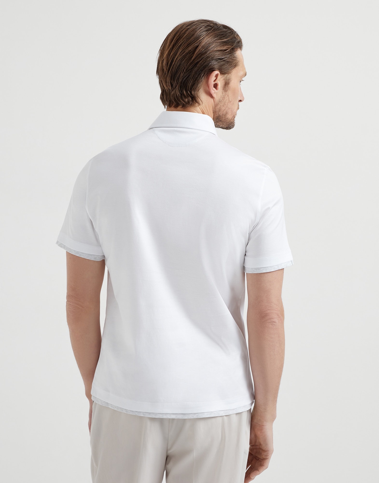Cotton jersey polo with shirt-style collar and faux-layering - 2