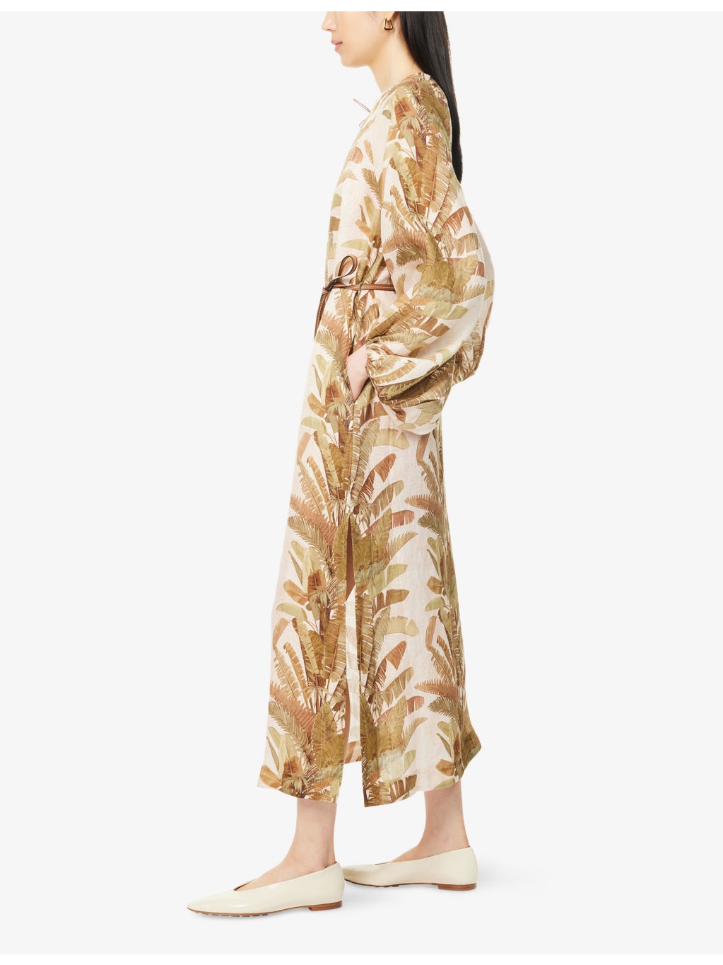Ascension Balloon-Sleeves Linen Midi Dress - 3