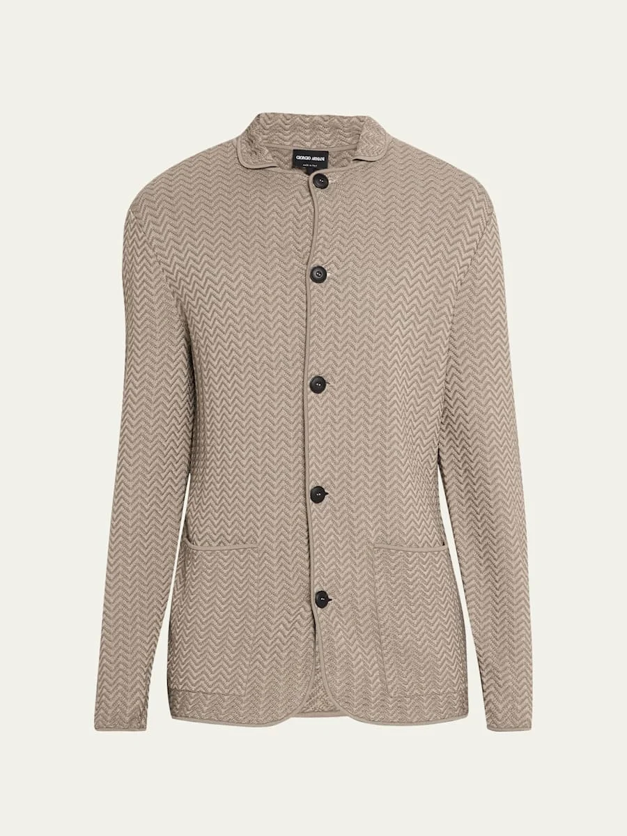 Men's Ottoman Chevron Single-Breasted Jacket - 1