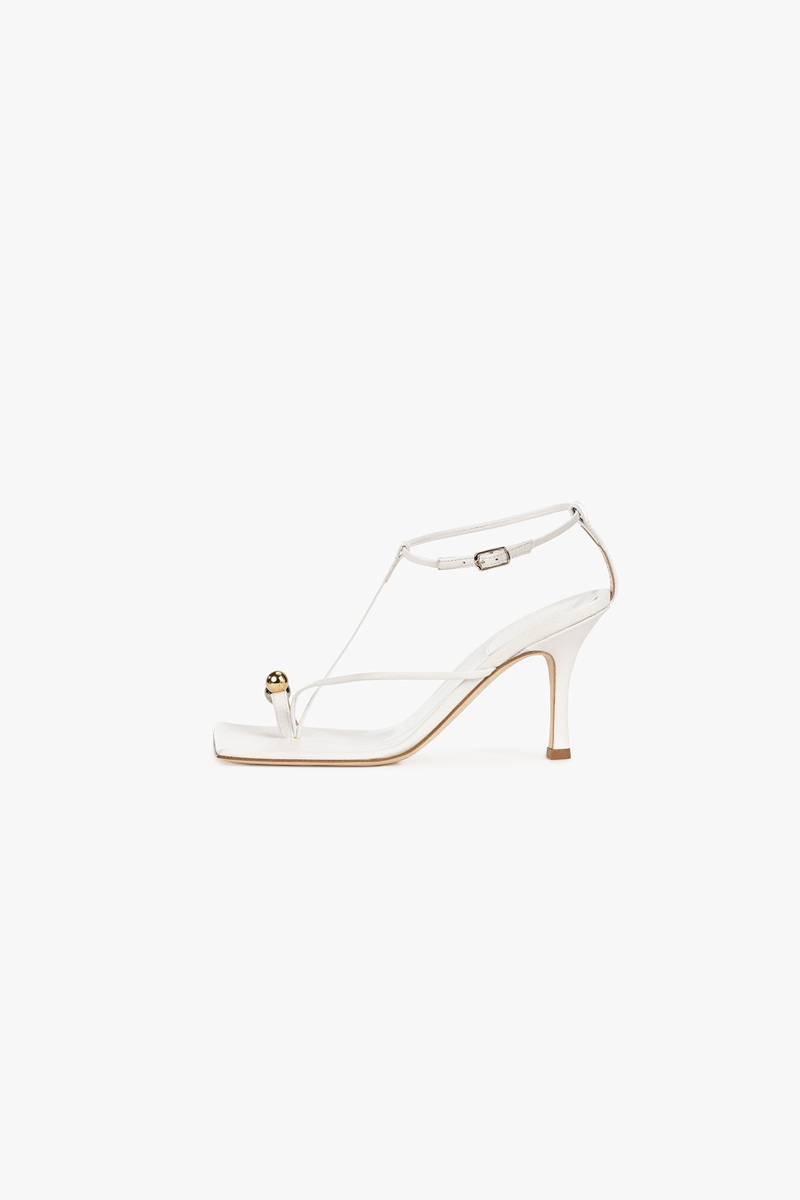 DELTA T-EMBELLISHED STRAP HEEL SANDAL WHITE - 1