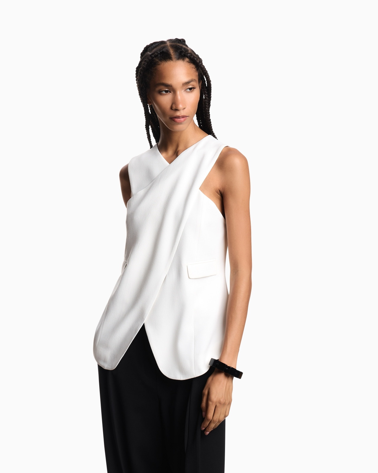 STRETCH SANDBLASTED FABRIC CROSSOVER TOP - 4