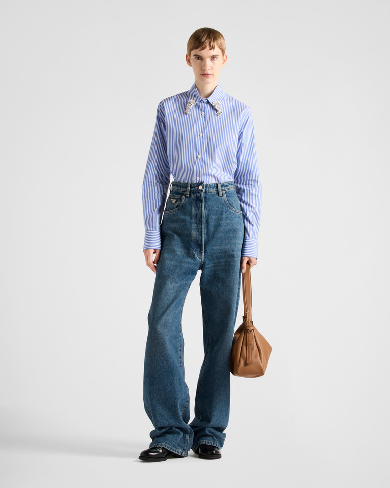 Prada Embroidered stripe poplin shirt outlook