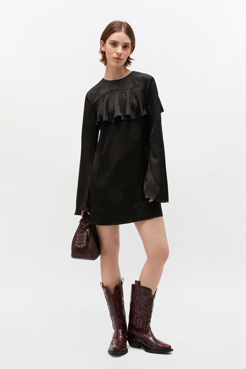 GANNI BLACK RUFFLE MINI DRESS outlook