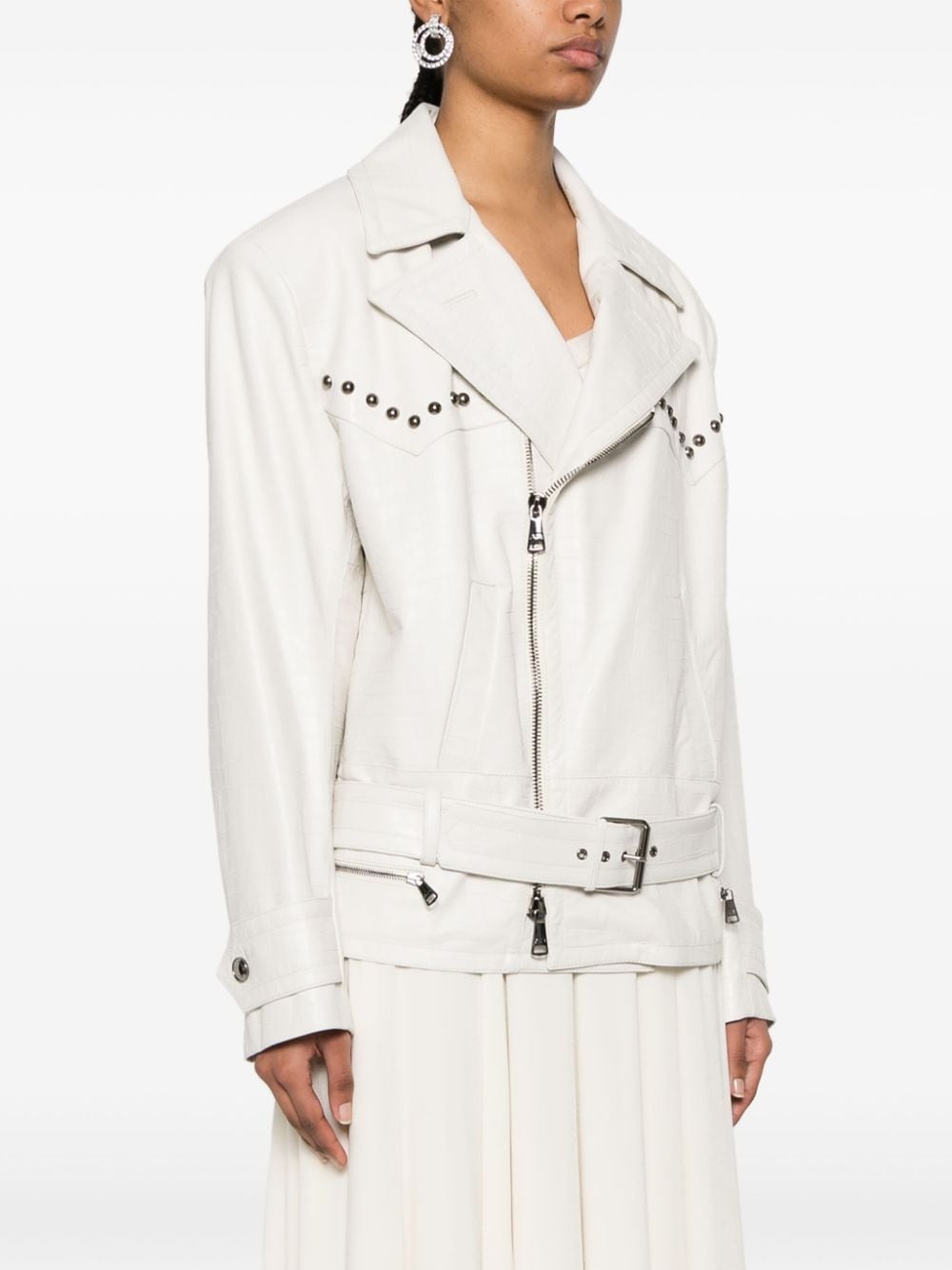 crocodile-pattern leather jacket - 3