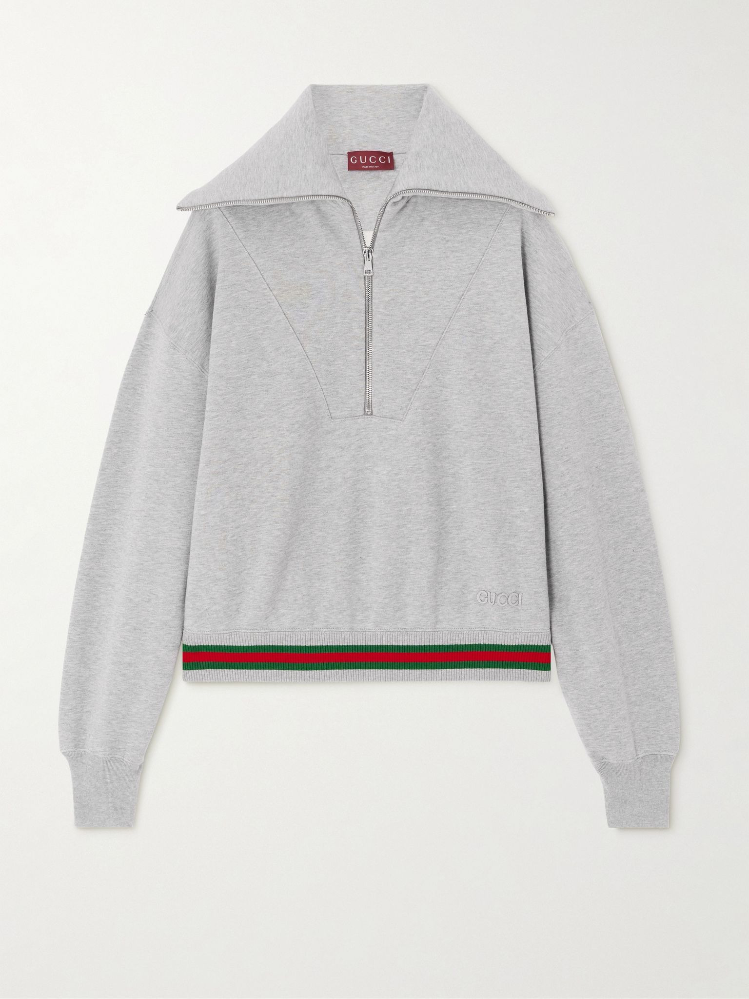 Appliquéd striped cotton-jersey half-zip sweatshirt Gray - 1