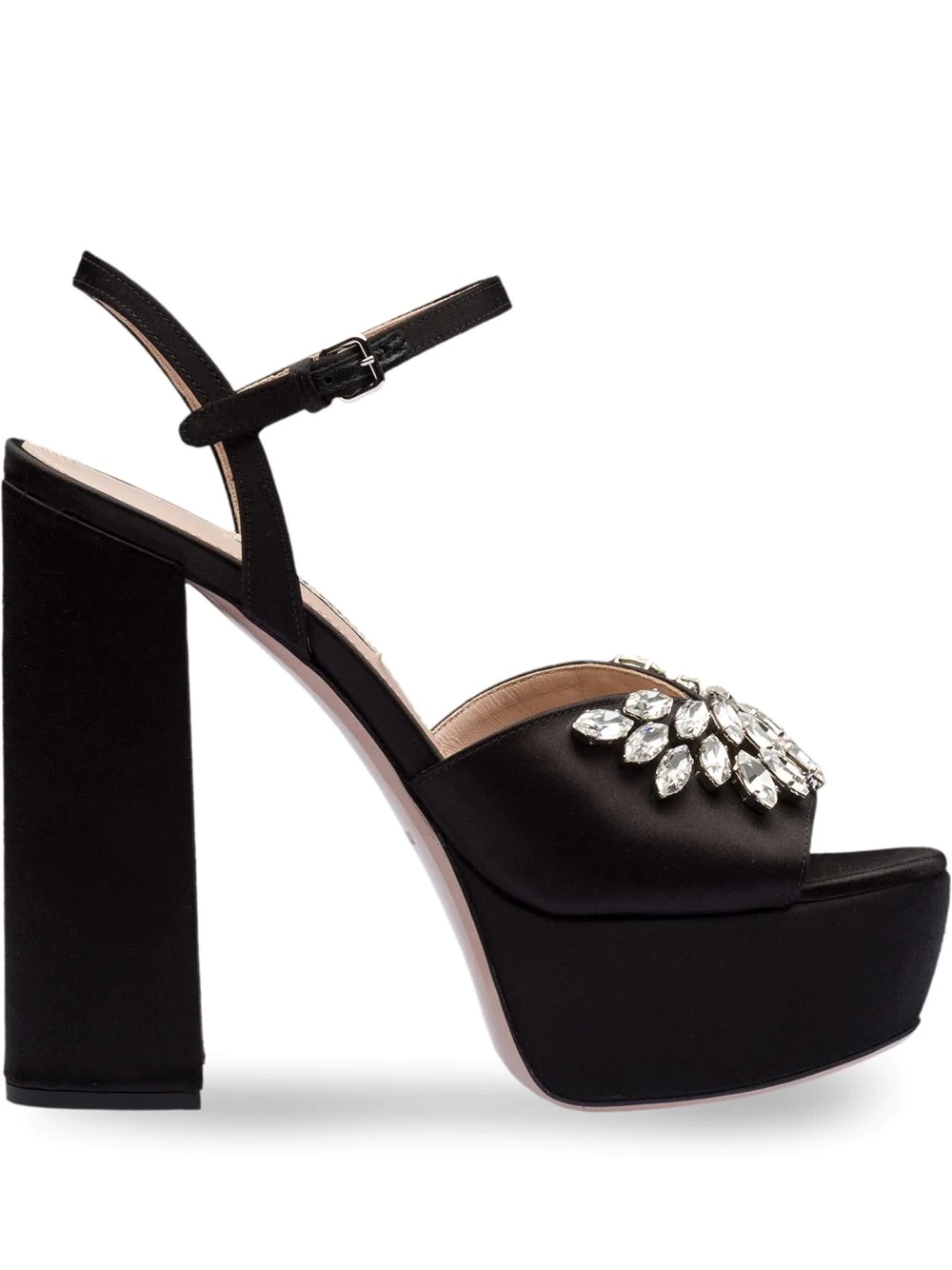 crystal embellished satin platform sandals - 1