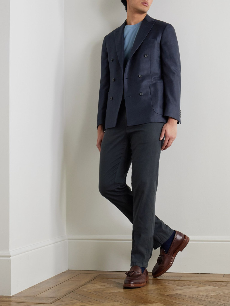 Canali Unstructured Wool, Silk and Linen-Blend Blazer Navy outlook