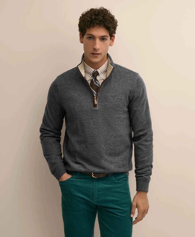 Cotton Blend Pique Quarter-Zip - 1
