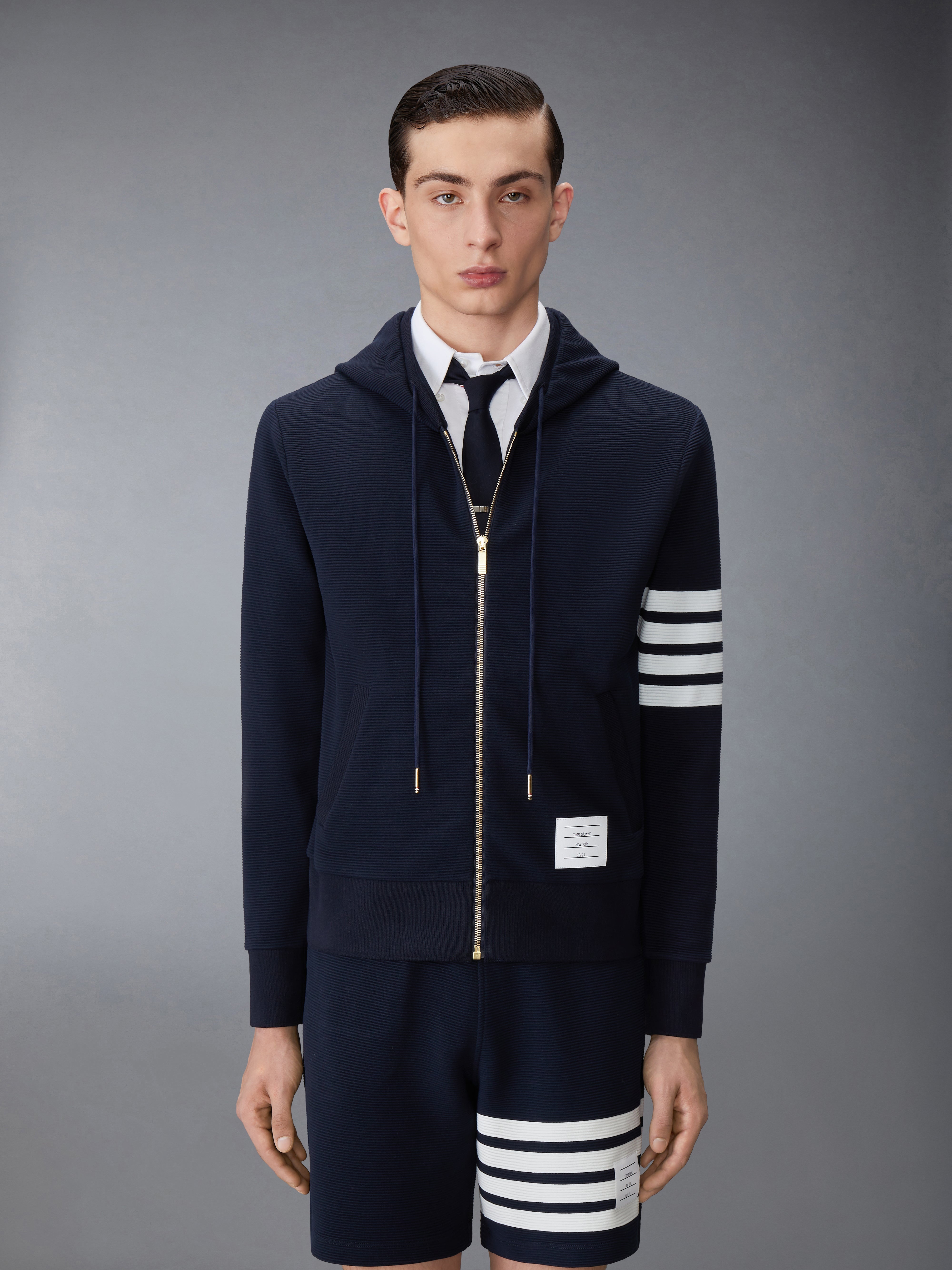 COTTON OTTOMAN 4-BAR ZIP HOODIE - 2