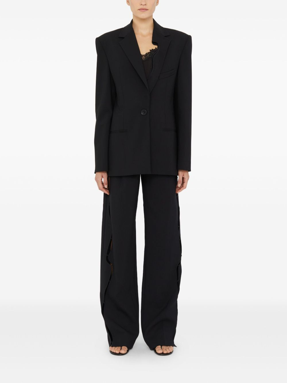 padded-shoulder single-button blazer - 2