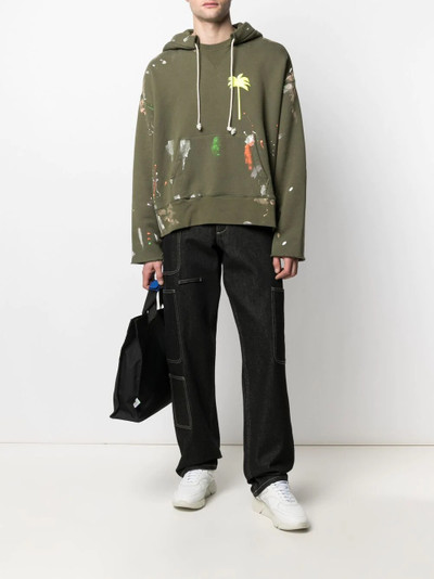 Palm Angels paint-splatter palm-print hoodie outlook